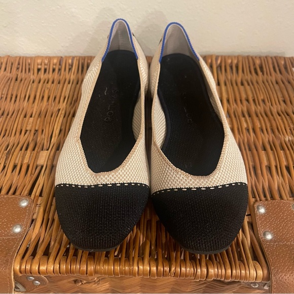 Rothys The Square Ballet Flats Beige Black Tuxedo Knit Slip On Shoes Size 7 - Picture 2 of 5